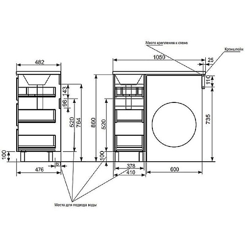 Тумба с раковиной Эстет Dallas Luxe ФР-00009668 1050х482 левая, напольная 3 ящика Тумба с раковиной Эстет Dallas Luxe ФР-00009668 1050х482 левая, напольная 3 ящика