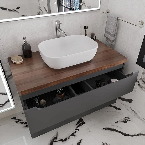 Тумба с раковиной STWORKI Берген 100 серая с темной столешницей, Moduo 50 Square 549582 Тумба с раковиной STWORKI Берген 100 серая с темной столешницей, Moduo 50 Square 549582