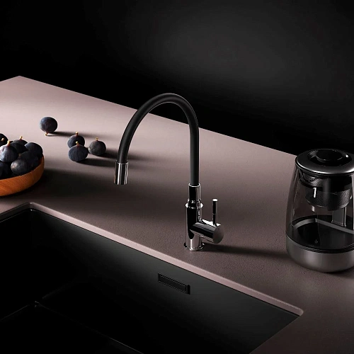 Смеситель для кухни AM.PM X-Joy S F85B07602 с гибким изливом, черный/хром Смеситель для кухни AM.PM X-Joy S F85B07602 с гибким изливом, черный/хром