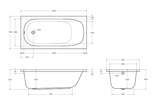 Акриловая ванна CEZARES ECO-140-70-40-W37 1400x700 белый Акриловая ванна CEZARES ECO-140-70-40-W37 1400x700 белый