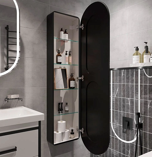 Шкаф-пенал STWORKI Мальмё МВК076 45, с подсветкой, черный 541644 Шкаф-пенал STWORKI Мальмё МВК076 45, с подсветкой, черный 541644