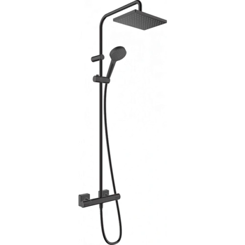 Душевая система Showerpipe 230 1jet с термостатом Hansgrohe Vernis Shape 26286670, матовый черный Душевая система Showerpipe 230 1jet с термостатом Hansgrohe Vernis Shape 26286670, матовый черный