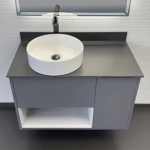 Тумба с раковиной Comforty Джанкой 90 00-00017878 антрацит с черной столешницей и раковина 9111 Тумба с раковиной Comforty Джанкой 90 00-00017878 антрацит с черной столешницей и раковина 9111