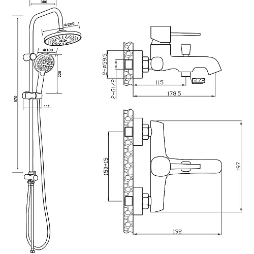 Душевая система Orange Karl M05-932b с изливом, черный Душевая система Orange Karl M05-932b с изливом, черный