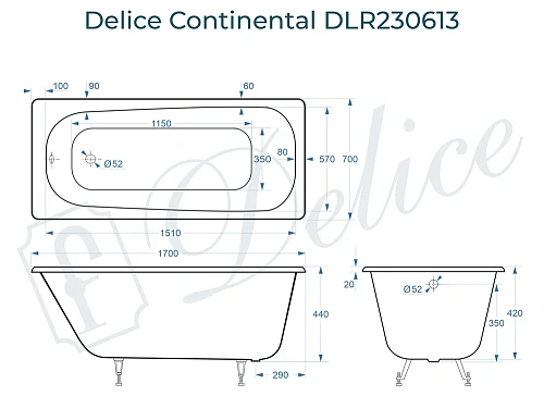 Ванна чугунная Delice Continental 1700х700 DLR230613 Ванна чугунная Delice Continental 1700х700 DLR230613