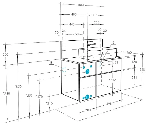 Тумба под раковину Aquaton Мишель 80 со столешницей, дуб рустикальный, фьорд 1A244501MIX30 Тумба под раковину Aquaton Мишель 80 со столешницей, дуб рустикальный, фьорд 1A244501MIX30