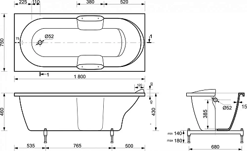 Ванна из искусственного камня Эстет Камелия 1800х750 ФР-00001032 Ванна из искусственного камня Эстет Камелия 1800х750 ФР-00001032