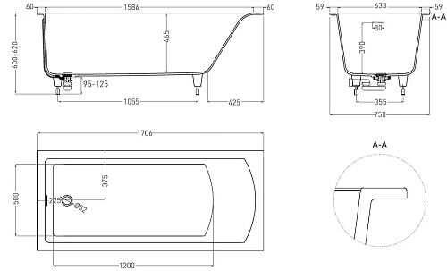 Ванна из искусственного камня Salini CASCATA KIT 170x75 104313G S-Sense Ванна из искусственного камня Salini CASCATA KIT 170x75 104313G S-Sense