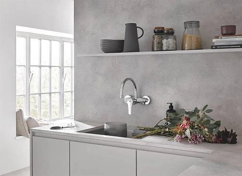 Смеситель для кухни GROHE Eurosmart 2021, настенный монтаж, высокий излив, вынос 245 мм, хром (32482 32482003 Смеситель для кухни GROHE Eurosmart 2021, настенный монтаж, высокий излив, вынос 245 мм, хром (32482 32482003