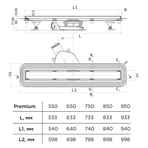 Душевой лоток BETTOSERB Drain Premium 550, под плитку 13100003 Душевой лоток BETTOSERB Drain Premium 550, под плитку 13100003