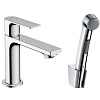 Картинка анонса товара «смеситель для раковины hansgrohe rebris e 110 без сливного гарнитура, с гигиеническим душем 72216000»