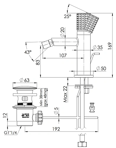 Смеситель для биде Remer Celebrity CEC20CFP, черный брашированный хром Смеситель для биде Remer Celebrity CEC20CFP, черный брашированный хром