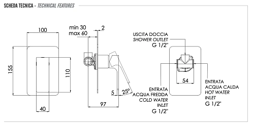 Смеситель для душа Remer Absolute AU30NPO, никель матовый брашированный Смеситель для душа Remer Absolute AU30NPO, никель матовый брашированный