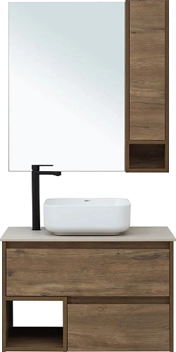 Комплект мебели STWORKI Карлстад 75 дуб рустикальный, простоун беж, с отверстием для смесителя в сто 425264 Комплект мебели STWORKI Карлстад 75 дуб рустикальный, простоун беж, с отверстием для смесителя в сто 425264