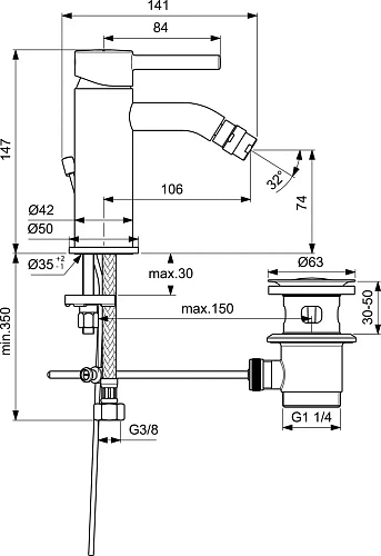 Смеситель для биде Ideal Standard CERALINE BC197AA Смеситель для биде Ideal Standard CERALINE BC197AA