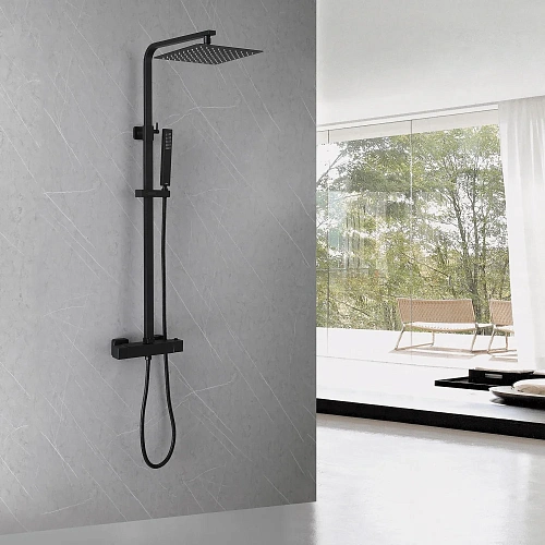 Душевая система ABBER Daheim AF8260BL с термостатом без излива, черная матовая Душевая система ABBER Daheim AF8260BL с термостатом без излива, черная матовая