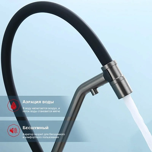 Смеситель для кухни Raglo R80.62.09 с гибким изливом с подключением к фильтру, графит Смеситель для кухни Raglo R80.62.09 с гибким изливом с подключением к фильтру, графит