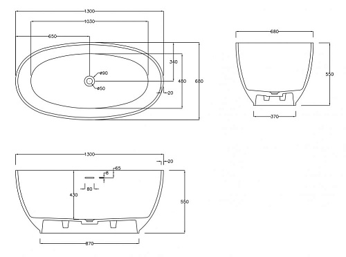Ванна отдельностоящая ABBER AS9641-1.3 130x68 универсальная, белая матовая, искусственный камень Ванна отдельностоящая ABBER AS9641-1.3 130x68 универсальная, белая матовая, искусственный камень