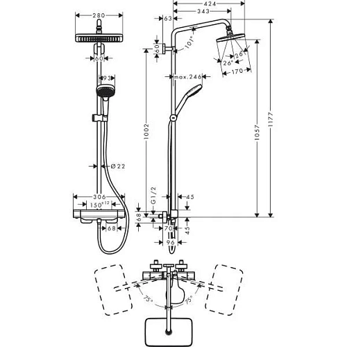 Душевая система Hansgrohe Croma E Showerpipe 280 1jet EcoSmart 9 л/мин 27660000 Душевая система Hansgrohe Croma E Showerpipe 280 1jet EcoSmart 9 л/мин 27660000