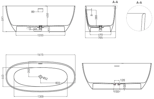 Ванна отдельностоящая Salini ALDA 160х70 101924M из искусственого камня S-Stone Ванна отдельностоящая Salini ALDA 160х70 101924M из искусственого камня S-Stone