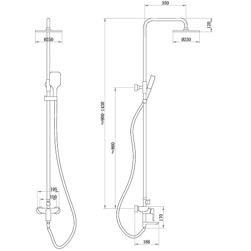 Душевая система ABBER Weiss Insel AF8016BL с изливом, черный матовый Душевая система ABBER Weiss Insel AF8016BL с изливом, черный матовый