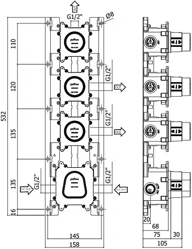Скрытая часть смесителя Paffoni Modular Box MDBOX019 Скрытая часть смесителя Paffoni Modular Box MDBOX019