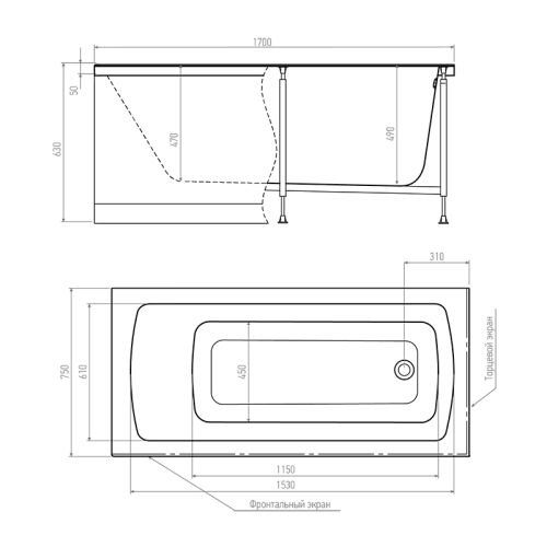 Акриловая ванна Timo RITTA1775 170x75x63 с каркасом, слив-переливом и фронтальной панелью Акриловая ванна Timo RITTA1775 170x75x63 с каркасом, слив-переливом и фронтальной панелью