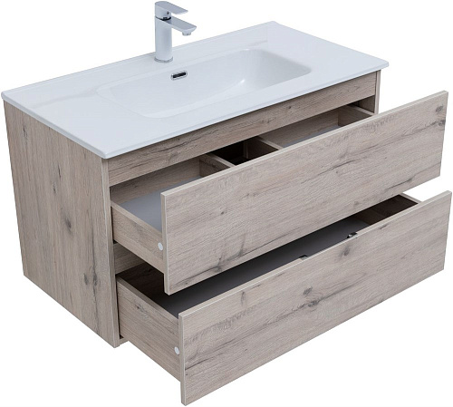 Тумба под раковину Aquanet Алвита New 90 2 ящика, дуб веллингтон белый 00303921 Тумба под раковину Aquanet Алвита New 90 2 ящика, дуб веллингтон белый 00303921