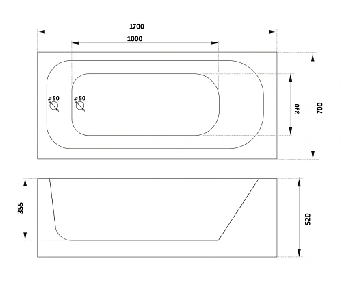 Акриловая ванна Parly ORTIZ CT10819 1700x700x580 с каркасом приставная, белая Акриловая ванна Parly ORTIZ CT10819 1700x700x580 с каркасом приставная, белая
