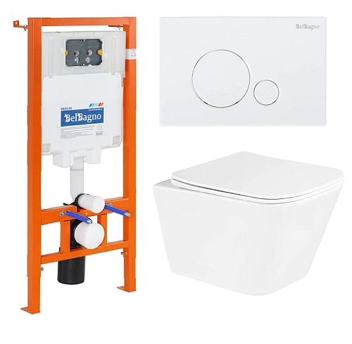 Комплект унитаза BelBagno с сиденьем DUE BB3103CHR/SC инсталляцией BB002-80 и клавишей смыва BB014-SR-BIANCO Комплект унитаза BelBagno с сиденьем DUE BB3103CHR/SC инсталляцией BB002-80 и клавишей смыва BB014-SR-BIANCO