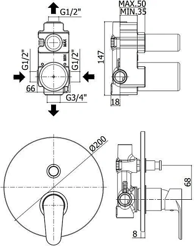 Смеситель для душа Paffoni Green GR015CR (с внутренней частью) Смеситель для душа Paffoni Green GR015CR (с внутренней частью)