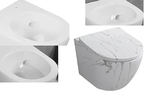 Унитаз подвесной Ceruttispa SELLA Aria Tornado MMW CT9532 безободковый белый мрамор матовый, сиденье микролифт Унитаз подвесной Ceruttispa SELLA Aria Tornado MMW CT9532 безободковый белый мрамор матовый, сиденье микролифт