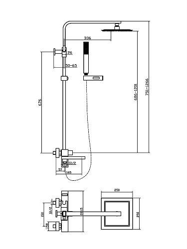 Душевая система Agger Great A2893311 с изливом, хром с декором Душевая система Agger Great A2893311 с изливом, хром с декором