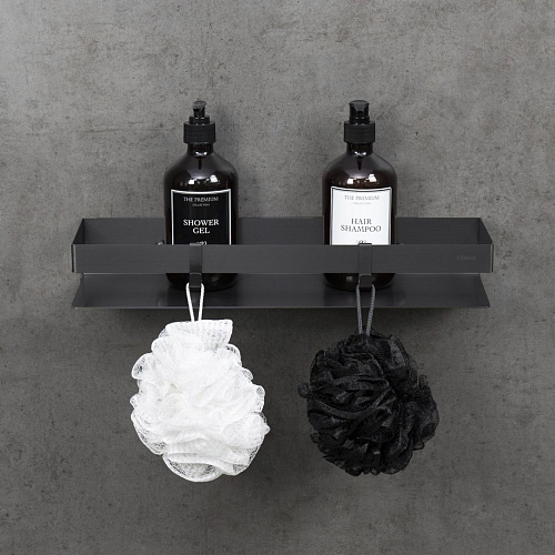 Полка Lemark SHELF LINE 400 мм с крючками, графит 9776054 Полка Lemark SHELF LINE 400 мм с крючками, графит 9776054