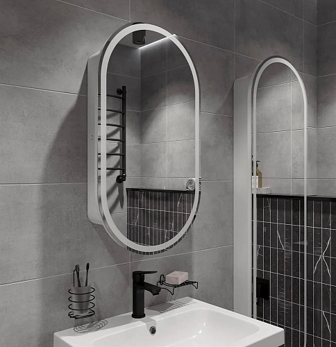 Зеркальный шкаф STWORKI Мальмё МВК074 45, с подсветкой, белый, прямоугольный, навесной, овальный, в 541469 Зеркальный шкаф STWORKI Мальмё МВК074 45, с подсветкой, белый, прямоугольный, навесной, овальный, в 541469