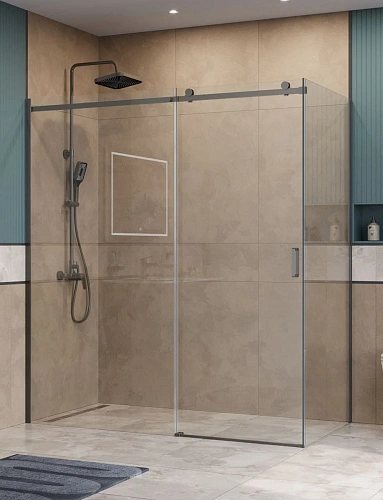 Душевой уголок BelBagno SOFT_CLOSE-2-AH-1-180/80-C-GM 180x80 см, профиль оружейная сталь, стекло прозрачное Душевой уголок BelBagno SOFT_CLOSE-2-AH-1-180/80-C-GM 180x80 см, профиль оружейная сталь, стекло прозрачное