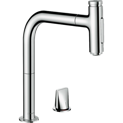 Смеситель для кухни Hansgrohe Metris Select M71 на 2 отверстия, с вытяжным изливом M7120-H200 73819000. Смеситель для кухни Hansgrohe Metris Select M71 на 2 отверстия, с вытяжным изливом M7120-H200 73819000.
