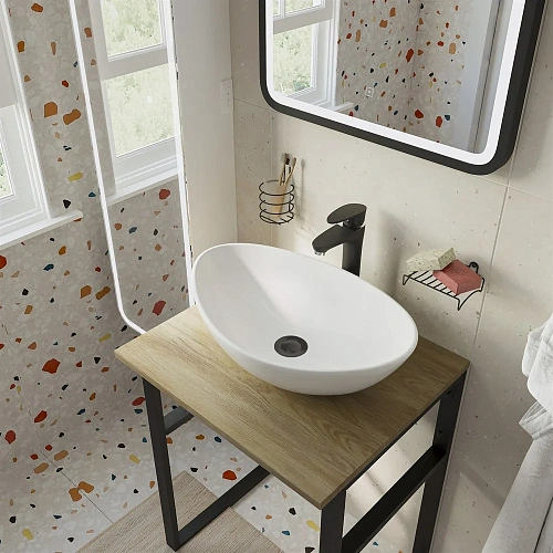 Комплект мебели DIWO Элиста 60 светлое дерево, с раковиной Moduo 55 Leaf подвесная, в стиле лофт (га 554691 Комплект мебели DIWO Элиста 60 светлое дерево, с раковиной Moduo 55 Leaf подвесная, в стиле лофт (га 554691