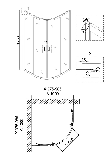 Душевой уголок Niagara Nova NG-6407-08 GOLD (100x100x195) полукруг, двери раздвижные, 64070811GOLD Душевой уголок Niagara Nova NG-6407-08 GOLD (100x100x195) полукруг, двери раздвижные, 64070811GOLD