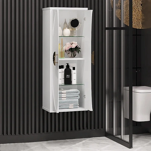 Шкаф-пенал Opadiris Ибица, подвесной, белый/золото 00-00003630 Шкаф-пенал Opadiris Ибица, подвесной, белый/золото 00-00003630