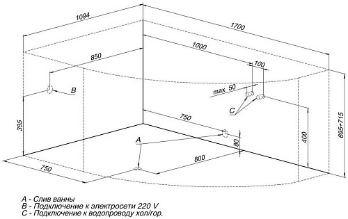 Акриловая ванна Aquanet Capri 170x110 L 00203914 Акриловая ванна Aquanet Capri 170x110 L 00203914