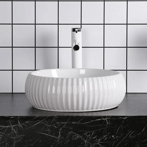 Раковина Ceruttispa CR0007 405х405х130 накладная, белая, круглая, ребристая Раковина Ceruttispa CR0007 405х405х130 накладная, белая, круглая, ребристая