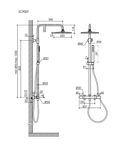 Душевая система Sancos Etna SC9007GG с термостатом, вороненая сталь Душевая система Sancos Etna SC9007GG с термостатом, вороненая сталь