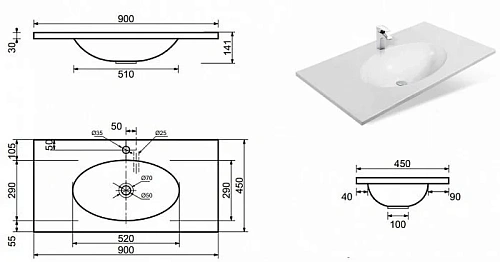 Раковина Эстет Вегас 90 ФР-00000780 900х450 накладная Раковина Эстет Вегас 90 ФР-00000780 900х450 накладная
