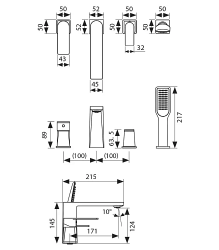 Смеситель на борт ванны Kaiser Terso 70122 на 4 отверстия, хром Смеситель на борт ванны Kaiser Terso 70122 на 4 отверстия, хром