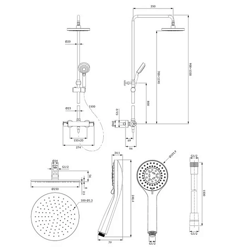 Душевая система OMNIRES Y Y1244LUXLGL золото термостатическая Душевая система OMNIRES Y Y1244LUXLGL золото термостатическая