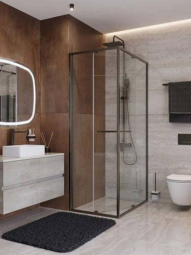 Душевой уголок CEZARES LUX-AH-FS-1-80/90-C-GM 80x90 см, профиль оружейная сталь, стекло прозрачное Душевой уголок CEZARES LUX-AH-FS-1-80/90-C-GM 80x90 см, профиль оружейная сталь, стекло прозрачное