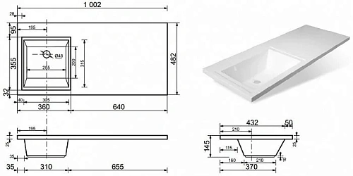 Раковина Эстет Даллас ФР-00001971 левая 1000х480 накладная Раковина Эстет Даллас ФР-00001971 левая 1000х480 накладная