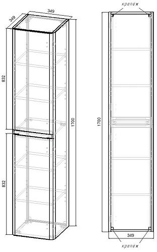 Шкаф-пенал Vincea Vico VSC-2V170GW 1700x350x350, G.White Шкаф-пенал Vincea Vico VSC-2V170GW 1700x350x350, G.White