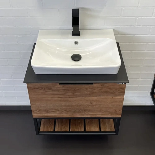 Тумба с раковиной Comforty Порто-60 00-00010677 дуб темно-коричневый с черной столешницей c раковиной Comforty 9055RA-50 Тумба с раковиной Comforty Порто-60 00-00010677 дуб темно-коричневый с черной столешницей c раковиной Comforty 9055RA-50